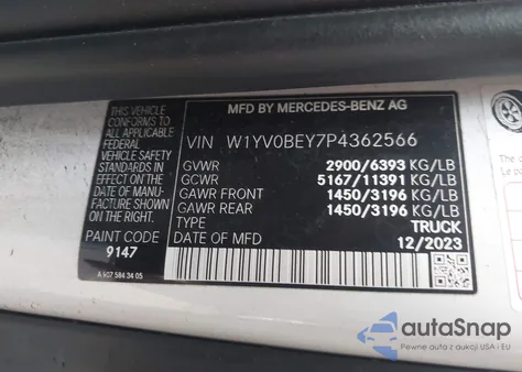 2023 Mercedes-Benz Metris from USA, damaged, VIN W1YV0BEY7P4362566